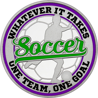 Green "Soccer" with Purple Outer Circular Borders